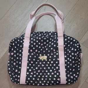 EUC Luv Betsey Overnight Bag Black/White Quilted Polka Dot Tote w/Pink Accents